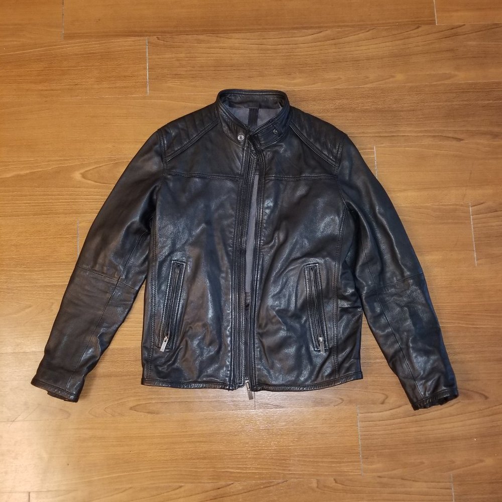 Massimo Dutti Leather Jacket Black M